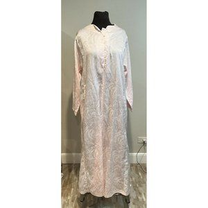 Vintage White Label Oscar De La Renta Full Hostess Gown Robe Zip Up Pink Sz M